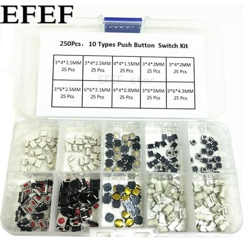 High Quality 250Pcs 10 Types Tactile Push Button Touch Switch Remote Keys Button Microswitch