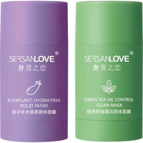 Green Tea Oil Control Eggplant Acne Clearing Solid Mask Facial Mask Moisturiz Blackhead Fine Pore Mud Stick Face Skin Care TSLM1
