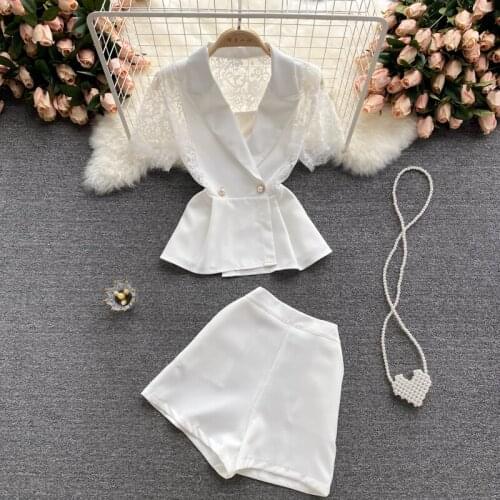Summer Short Sleeve Formal Rofessional Women Business Suits With Shorts And Lace Tops OL Styles Ladies Office Career Blazers Set