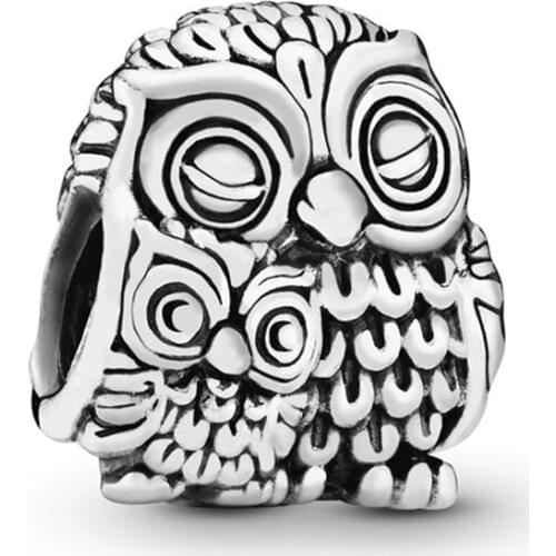 Authentic 925 Sterling Silver Bead Mother Owl And Baby Owl Charm Fit Fashion Women Pandora Bracelet Bangle Gift DIY Jewelry