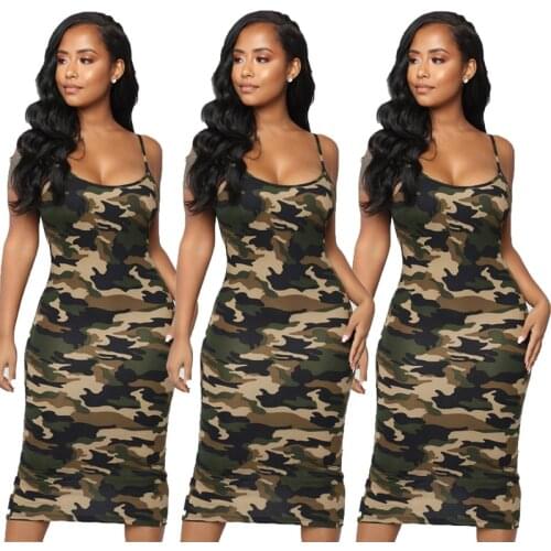 Women Dress Summer New Fashion Camouflage Print Bodycon Sleeveless Sundress Elegant Ladies Beach Casual Party Sheath Clubwear