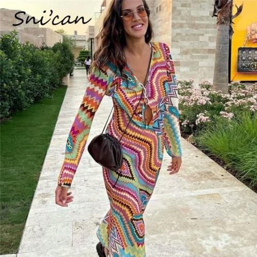Paisley Print Summer Dress Women V Neck Long Sleeve Large Loose Casual Dresses Za 2021 Vintage Lace Up Vestido Largo Sukienki