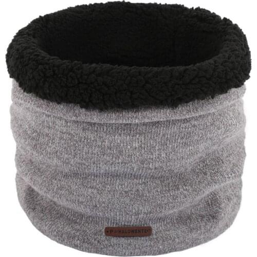 Winter Knitted Bib for Men Fashionable Warm Single Loop Collar with Velvet Collar Infinity Scarf Outdoor Casual Ski Plush Scarf