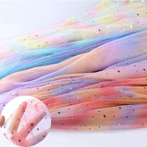 1M X 150CM Rainbow organza tissu tulle fabric glittering for sewing Childrens dress star mesh fabric DIY Background decoration