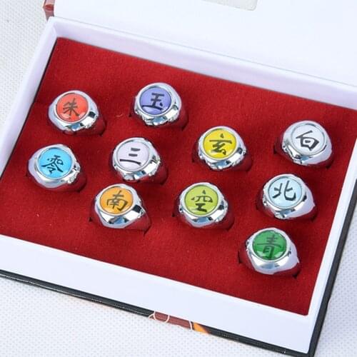 10pcs/set Anime Cosplay Ring Akatsuki Cartoon Jewelry Cosplay Costume Rings Ninjas Fashion Ring Pendant Accessory Birthday Gift