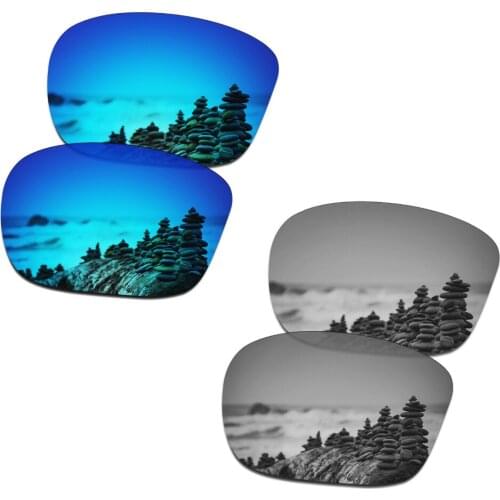 SmartVLT 2 Pairs Polarized Sunglasses Replacement Lenses for Oakley Sliver Ice Blue and Silver Titanium