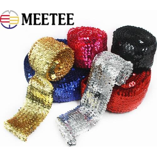 5M Meetee 75mm Sequins Lace Ribbons Polyester Elastic Trims Stretch Fabric Dance Dress Paillette Applique DIY Sewing Accessories