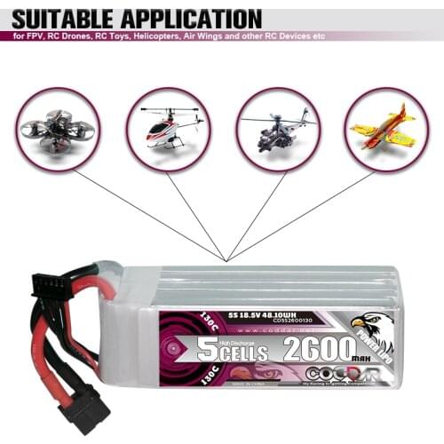 CODDAR 2600mAh 5S 18.5V 130C Lipo Battery With XT60 Plug For Fixed Wing RC Quadcopter Helicopter FPV Racing Drone Parts