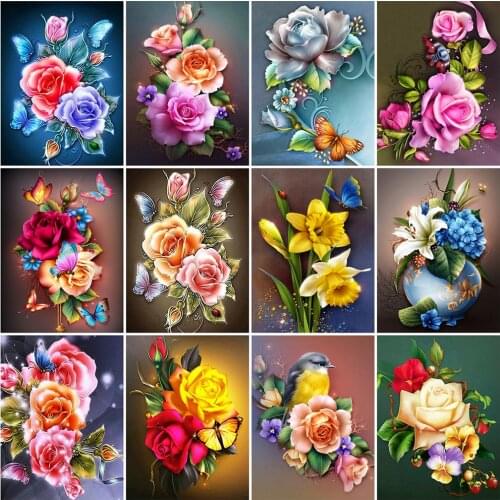 5D DIY Diamond Painting Flower Picture Butterfly Rose Cross Stitch Kits Mosaic Home Decor Diamond Embroidery Full Round Drill