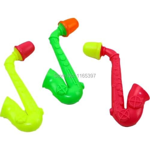 Free ship fine cheap lot of 24pc Dazzling mini plastic saxophone whistle kids party toys games bag pinata stock fillers prizes