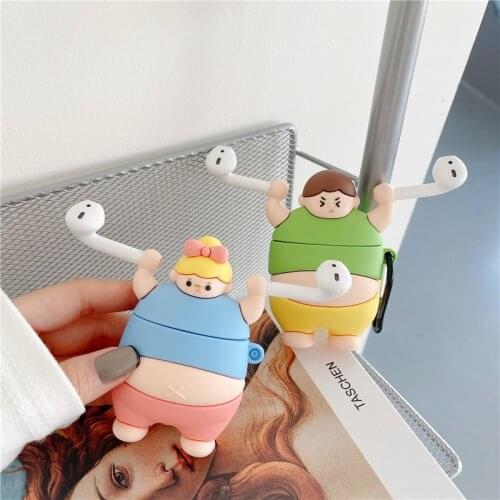 Funny 3D Cartoon Weightlifting Bluetooth Earphone Case For Apple Airpods 1 2 3 Pro Cute Wireless Charging Headphones Cover