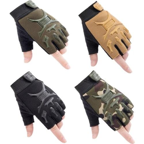 Childrens Army Tactical Half-finger Cycling Gloves Camouflage Army Outdoor Sports Cycling Mountaineering Fitness Protective Chi