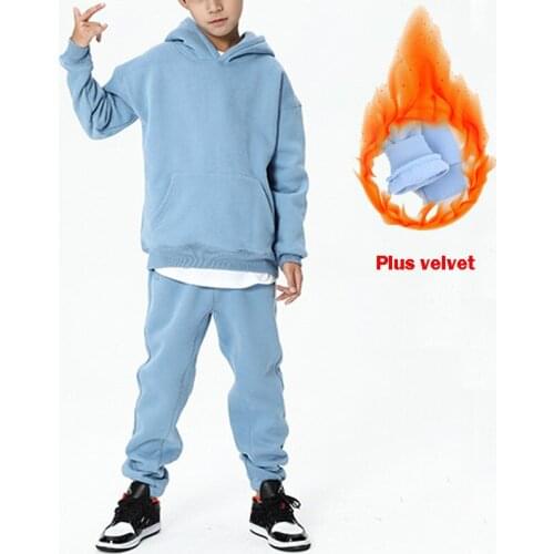 Plus Thick Velve Childrens Clothing Warm Sports Tracksuit Fleece Hoodies Pullover Sweatshirt Pants Winter Kids Girls Boys Sets