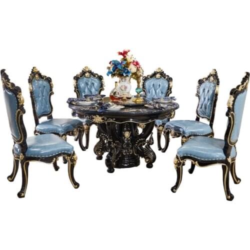 European marble dining table small apartment, luxurious round dining table and chair combination