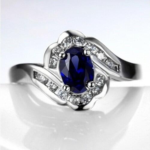Womens S925 Silver Dark Blue Zircon Ring Engagement Wedding Gift Jewelry Ring Wholesale