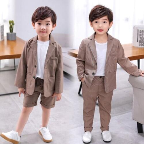Korea Boys Summer Jacket+Pants 2Pcs Clothing Set Gentleman Kids Performance Evening Tuxedo Dress Children Enfant Wedding Suit