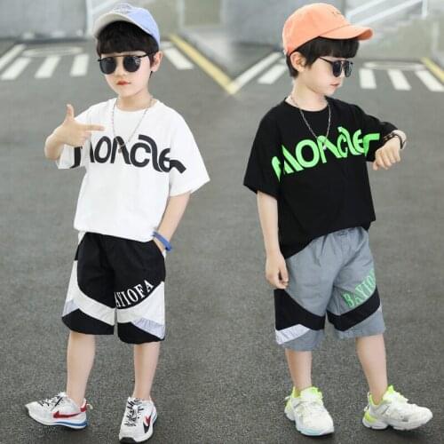 Boy Sets Childrens Summer Cotton O-Neck Fashion Letters Tops + Patchwork Shorts Clothing Sets Child Clothes For Boy 110-160cm