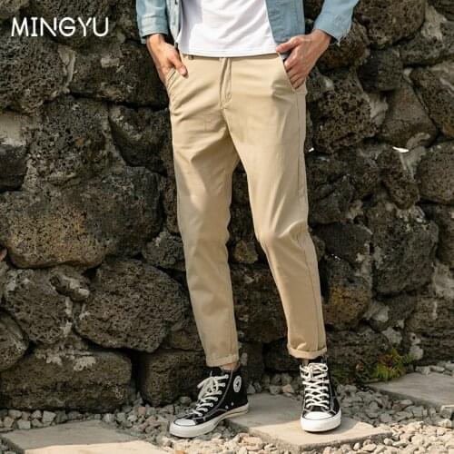 Mingyu Brand 2021 Summer Spring New Khaki Regular Fit Straight Pants Men Cotton Twill Trousers Classical Chinos 28-38