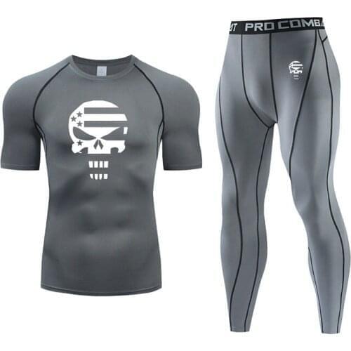 Man Compression Sports Suit Quick Drying Perspiration Fitness Training MMA Kit Rashguard Male Sportswear Jogging Running Sets