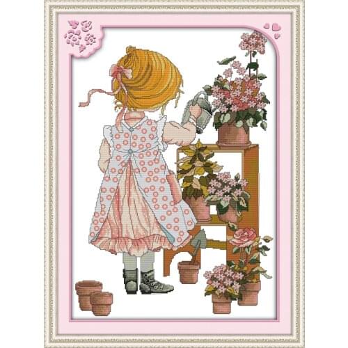The watering girl cross stitch kit people 18ct 14ct 11ct count print canvas stitches embroidery DIY handmade needlework