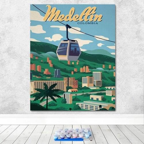 National City Sign Landscape Adult Children Hand Painted Minimalist Art DIY Oil Painting by Number