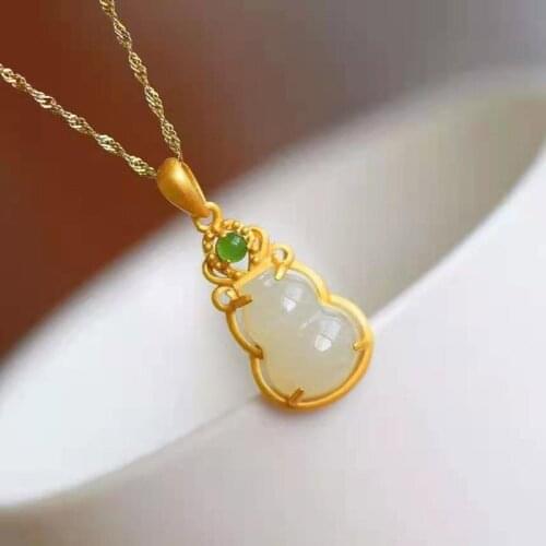 New 925 Silver Praying Necklace Natural Hetian Jade Gourd Pendant Is Designed for Women Jewelry