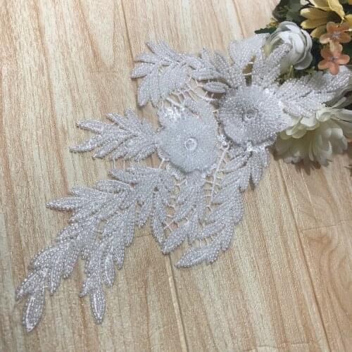 New wedding fashion embroidery beads 3D collar flower lace patch applique Muslim headscarf ornament