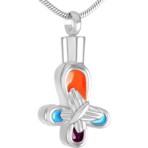 IJD9369 Stainless Steel Cremation MultiColor Butterfly Necklace Shallow Bracket Urn Pendant Necklace Jewelry