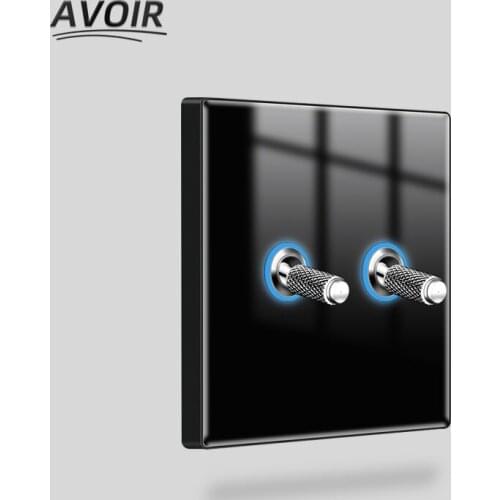 Avoir Toggle Switch Black Crystal Glass Panel Wall Light Switch With LED Indicator Electrical Socket RJ45 Network TV Dimmer 220V
