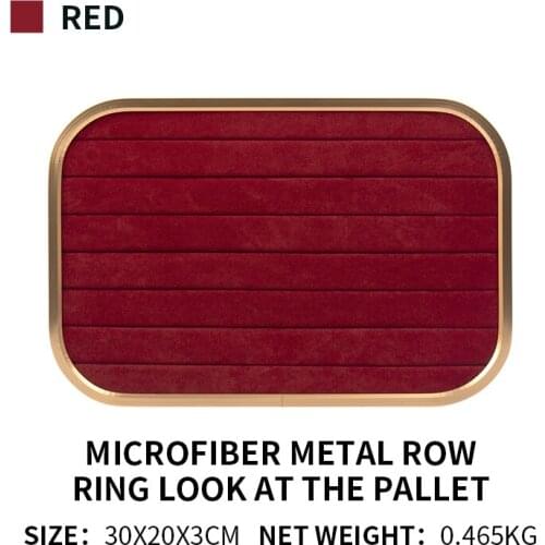 Red Metal Microfiber Gold Edge Jewelry Display Trays For Femal Ring Earring Pendent Jewellery Organizers Holder Showcase Plates