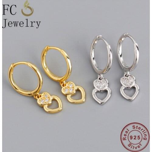 FC Jewelry 925 Silver Gold Color Circle Shape Double Heart Lock Piercing Hoop Earrings For Women Girl Pendientes Boucle 2020 NEW