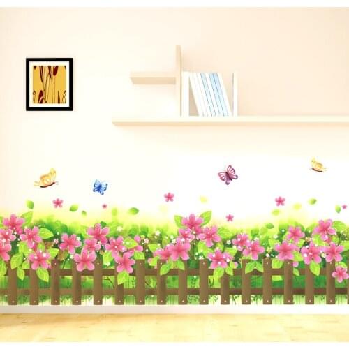 Butterflies Flowers Baseboard Stickers PVC DIY Plant Mural Decals for Living Room Kids Bedroom Hallway Decoration