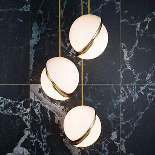 Nordic modern glass ball bubble led pendant light gold ring kitchen living room restaurant bedroom hanging lamp