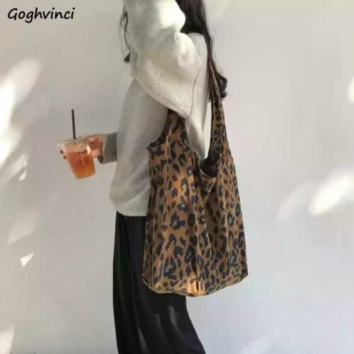 Shopping Bags Women Corduroy Autumn Leopard Chic Stylish Ins Vintage All-match Totebag Fashion Leisure Womens Korean Style New