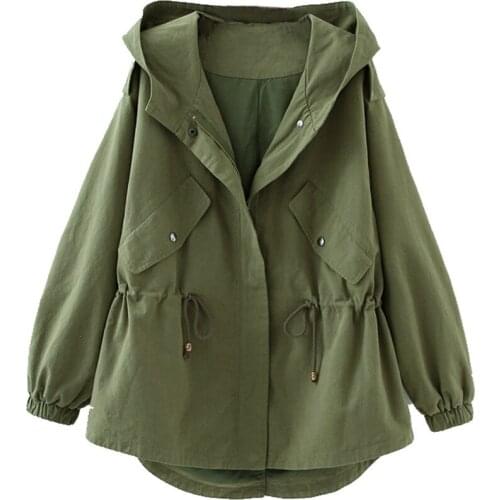 Fashion Trench Coats Female Spring Autumn Windbreaker Drawstring Coats Casual Loose Oversized Hooded Outerwear Womens Clothing