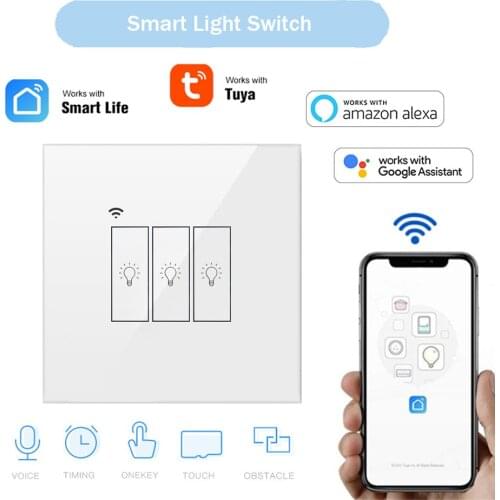 Tuya EU Wifi 1/2/3 Gang 10A 220V Smart Light Switch Glass Screen Touch Panel Wireless Wall Switches with Alexa Google Home