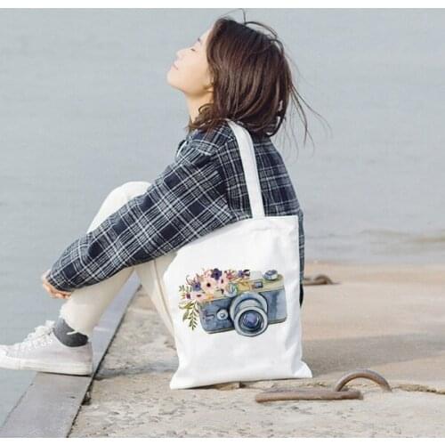 Vintage Camera Tote Bag Photographer Canvas Cloth Bags Large Capacity Camera Graphic Retro Lovely Handbags Shoulder Bags Totes