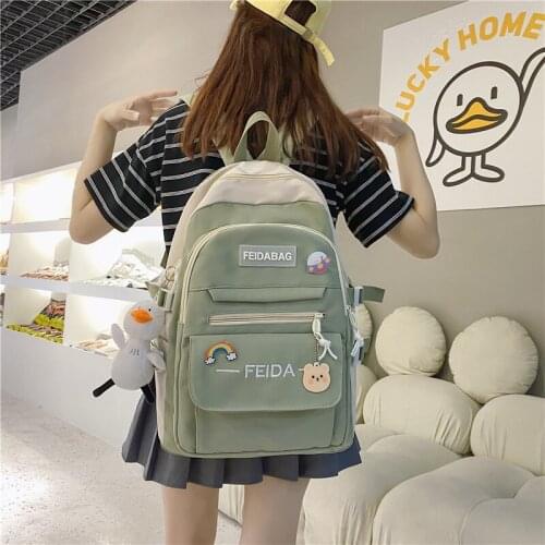 2021Women Waterproof Cute Backpack Nylon Female Harajuku School Bag College Lady Kawaii Backpacks Fashion Book Girl Bags Student