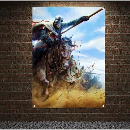 Order of the Temple Banners Flag Wall Art Vintage Crusaders Posters Canvas Painting Knights Templar Armor Wallpaper Home Decor 5