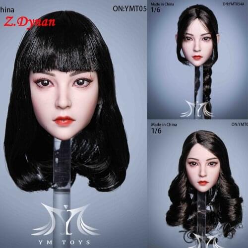 Pre-sale YMTOYS 1/6 Scale female head sculpt pretty girl Implant dark hair A B C D YMT054 fit 12 inches action figure