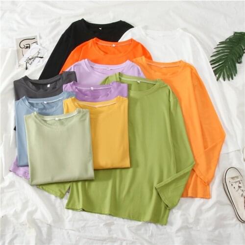Harajuku Female T-Shirt Simple Style Top Womens T-shirts Autumn Solid Oversized T Shirt Korean Long Sleeve Tops Woman Tshirts