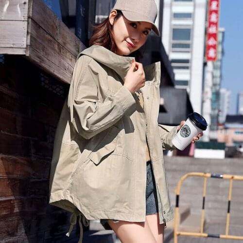 Hooded Windbreaker Womens Short Tooling Korean Style Jacket 2020 New Spring Long Loose Slim Coat Autumn Mujer Chaqueta K903