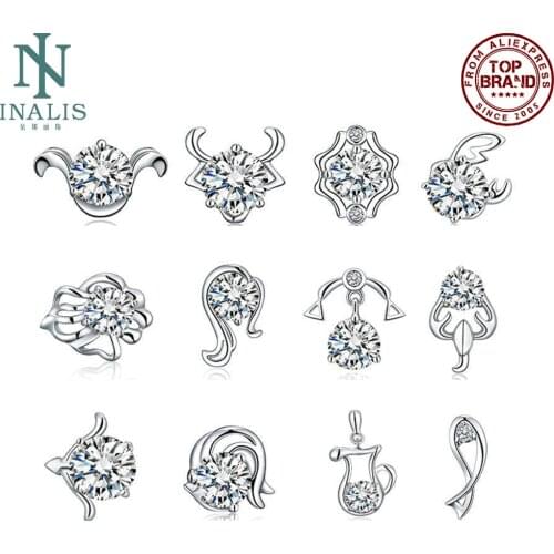 Stud Earrings For Women Little Zircon Silver Color 12 Constellation Earrings Fashion Women Birthday Gift Fine Jewelry 2021 Trend
