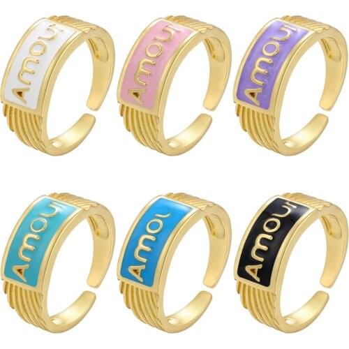 ZHUKOU NEW gold French letter AMOUR ring for women statement ring French enamel opening ring fashion jewelry wholesale VJ267