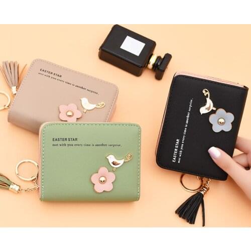 1PC Two-Fold Zipper PU Leather Women Short Wallets Fashion Tassel Pendant Clutch Lady Female Small Coin Purses Card Holder