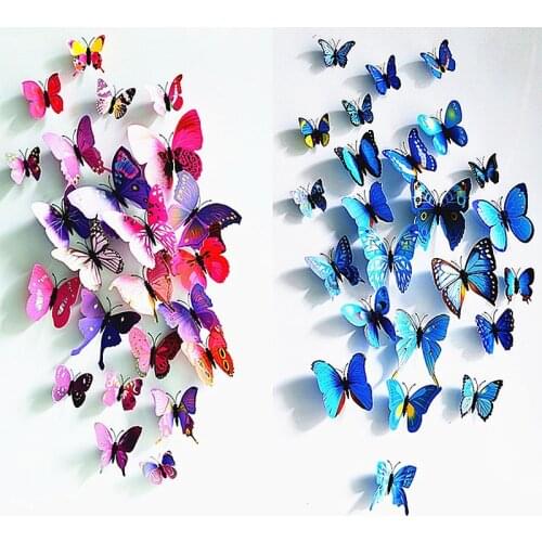 12PCS/Lot PVC 3D Butterfly Wall Decor Beautiful Butterflies Wall Stickers Room Wall Household Butterflies Decoration Art Decals
