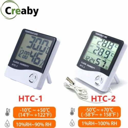 1X LCD HTC-1 HTC-2 Electronic Digital Temperature Humidity Meter Thermometer Hygrometer Indoor Outdoor Weather Station Clock