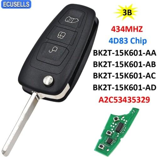 3 Button Remote Car Key 434MHz 4D83 Chip A2C53435329 For Ford Transit Connect Transit Custom 2012-2016 BK2T-15K601-AA/ AB/ AC/AD
