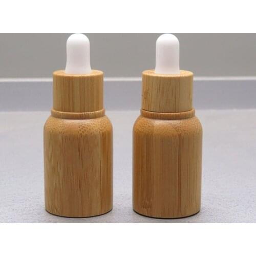50 x 10ml 15ml 30ml 50ml Empty Refillable Bamboo Glass Drop Bottles Containers Jars For E-liquid Oil Use 1oz Cosmetic Container