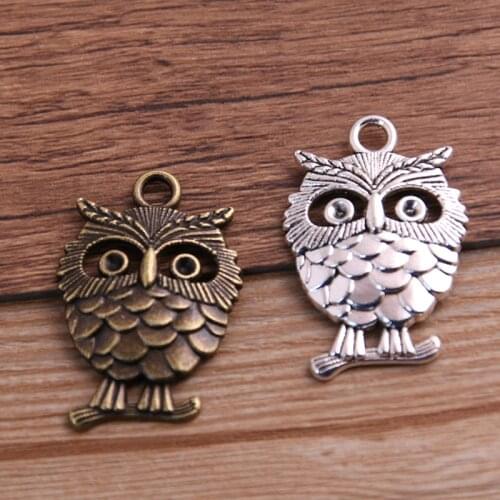 8PCS 23*34mm Metal Alloy Two Color Owl Animal Charms Pendants for Jewelry Making DIY Handmade Craft